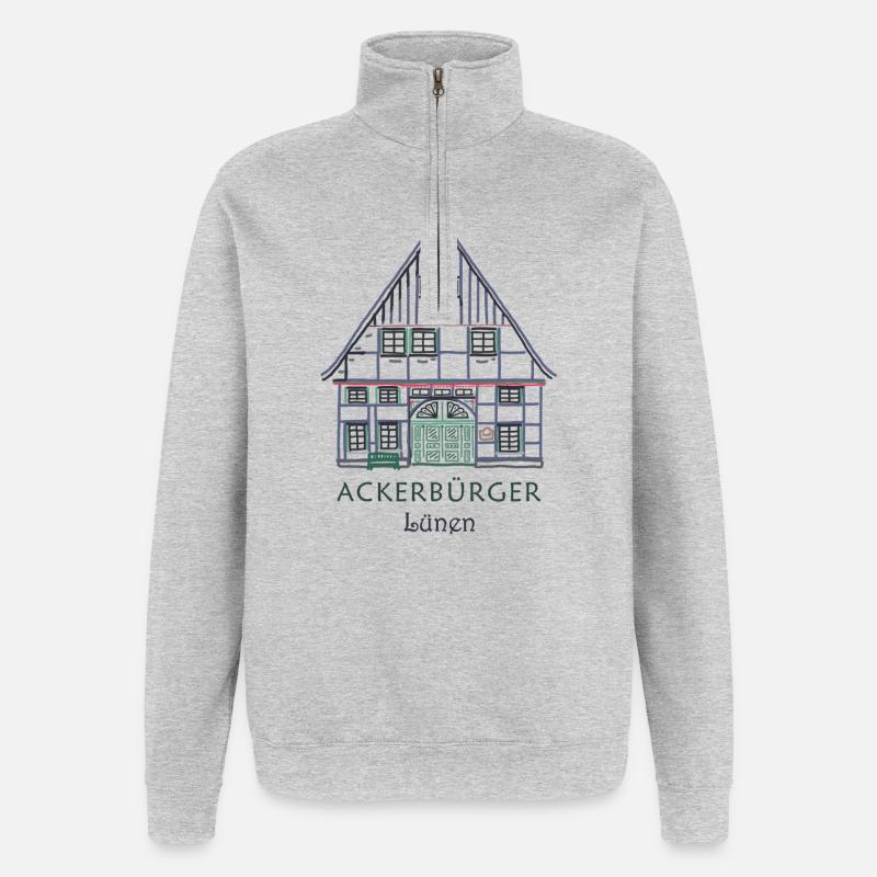 Lünen, district d’Unna, dessin de l’Ackerbürgerhaus - Sweat à zip 1/4 - gris chiné