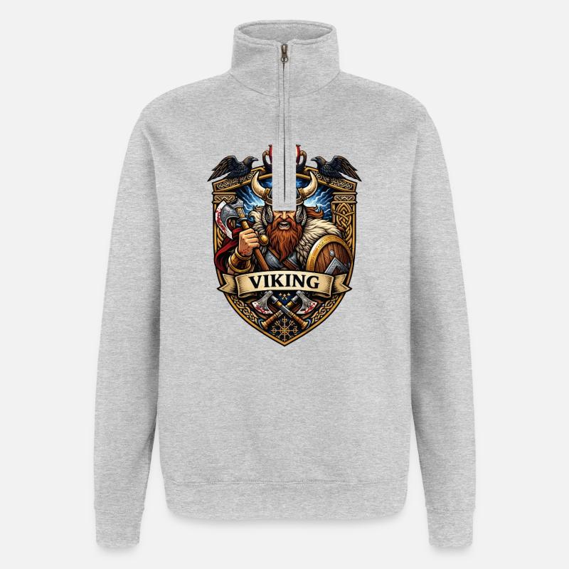 Vikinger Krieger Schildemblem - Quarter-Zip-Sweatshirt - Grau meliert