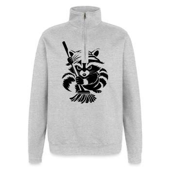 Raccoon with towel & mop - Quarter-Zip Sweatshirt - heather grey - Front - AI Model Female 172 light (172cm) & AI Model Male 178 dark (178cm)
