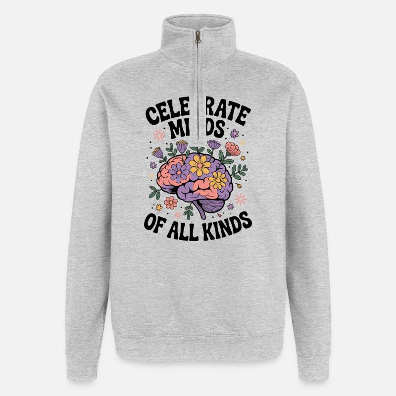 Neurodivergent Brain – Fleur TDAH & Autisme - Sweat à zip 1/4 - gris chiné