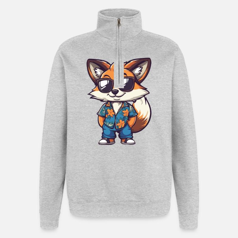 Fox Comic Holiday - Quarter-Zip Sweatshirt - heather grey