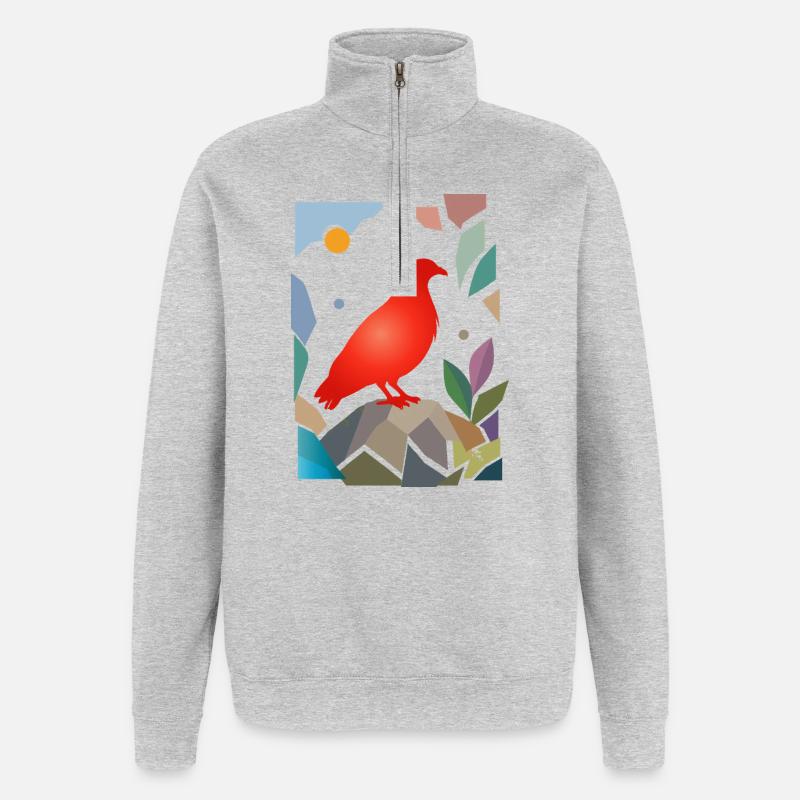 Red Dove on Stone Bird Design - Quarter-Zip Sweatshirt - heather grey