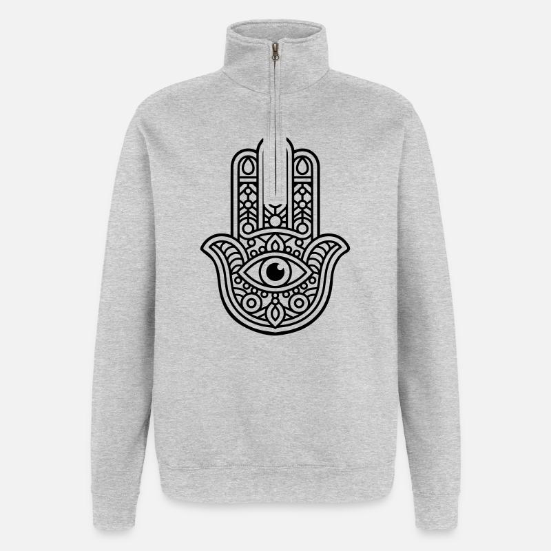 Panneau Hamsa - Sweat à zip 1/4 - gris chiné