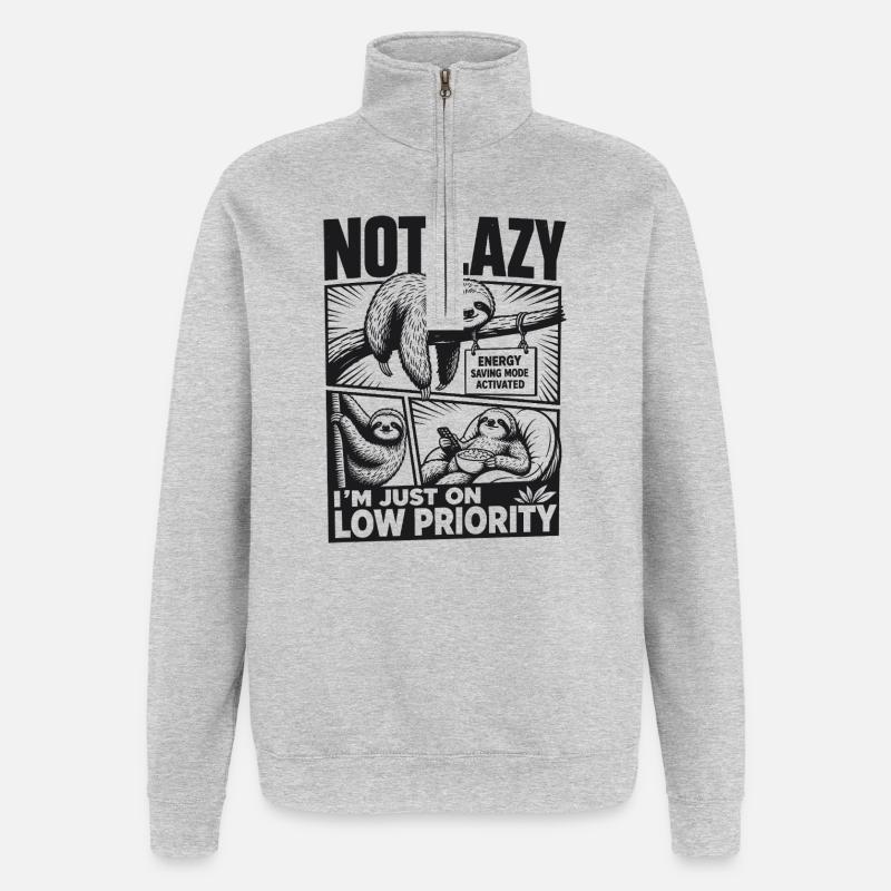 Not Lazy Low Priority Sloth - Quarter-Zip-Sweatshirt - Grau meliert