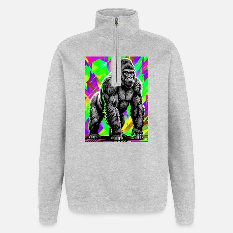 gorille - Sweat à zip 1/4 - gris chiné