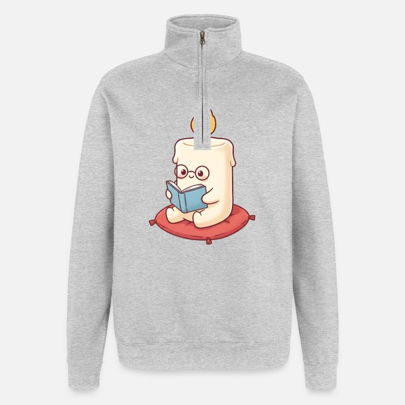 Kerze liest ein Buch - Quarter-Zip-Sweatshirt - Grau meliert