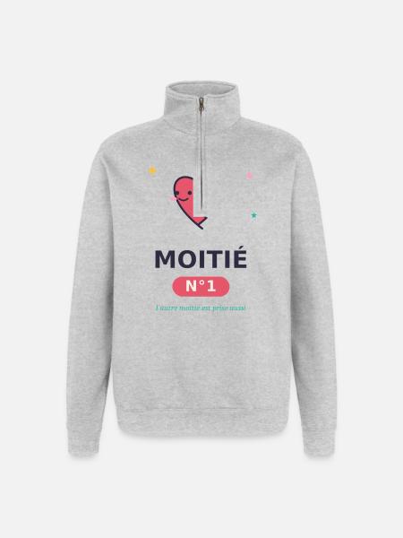 Moitié Coeur N°1 Sourire - Sweat à zip 1/4 - gris chiné