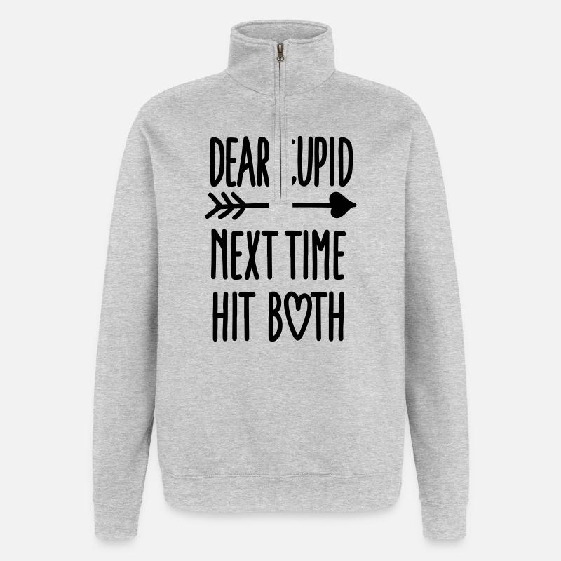 Dear Cupid next time hit both - Quarter-Zip-Sweatshirt - Grau meliert