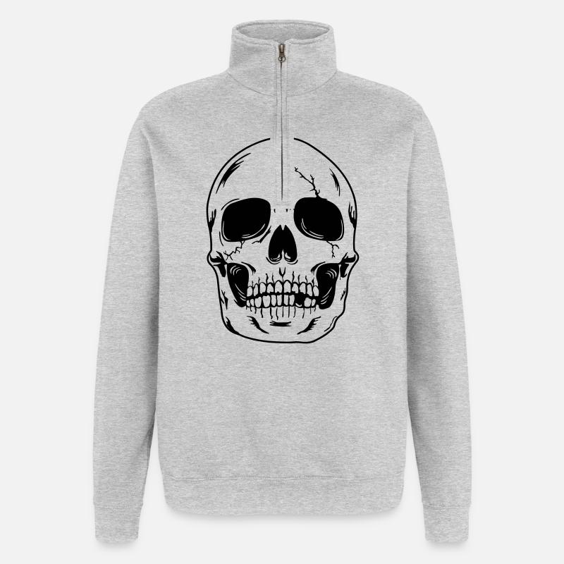 Schädelkopf des Skeletts - Quarter-Zip-Sweatshirt - Grau meliert