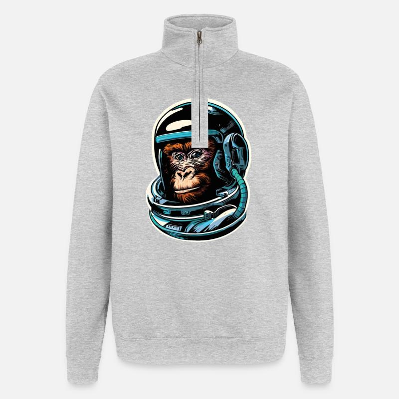 Weltraum-Affe - Quarter-Zip-Sweatshirt - Grau meliert