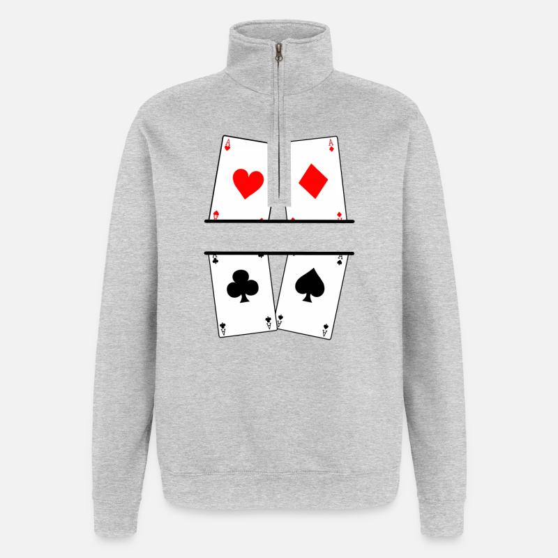 Textbanner mit vier Assen - Quarter-Zip-Sweatshirt - Grau meliert