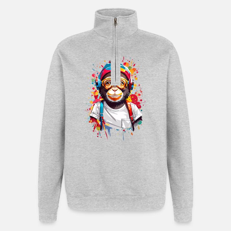 Coole Affe - Quarter-Zip-Sweatshirt - Grau meliert