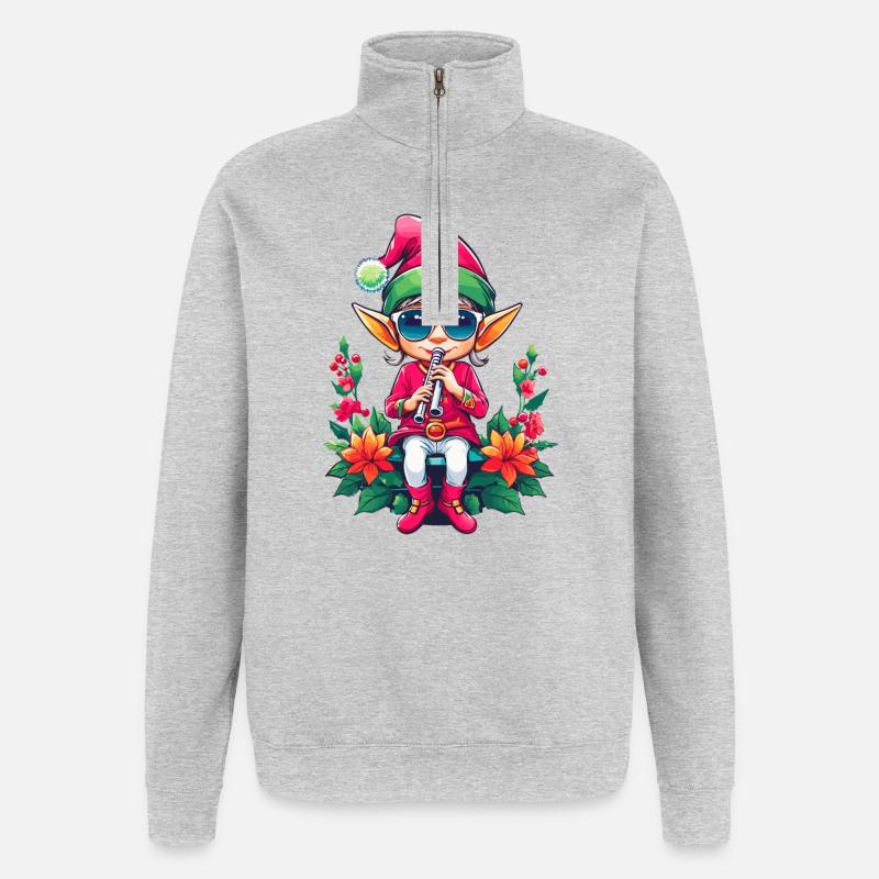 Weihnachts Elfe mit Flöte - Quarter-Zip-Sweatshirt - Grau meliert