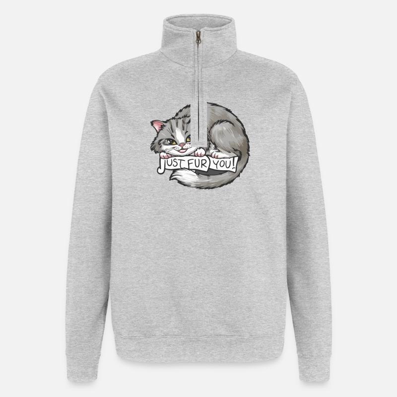 Cat_Just vous fourrure - Sweat à zip 1/4 - gris chiné