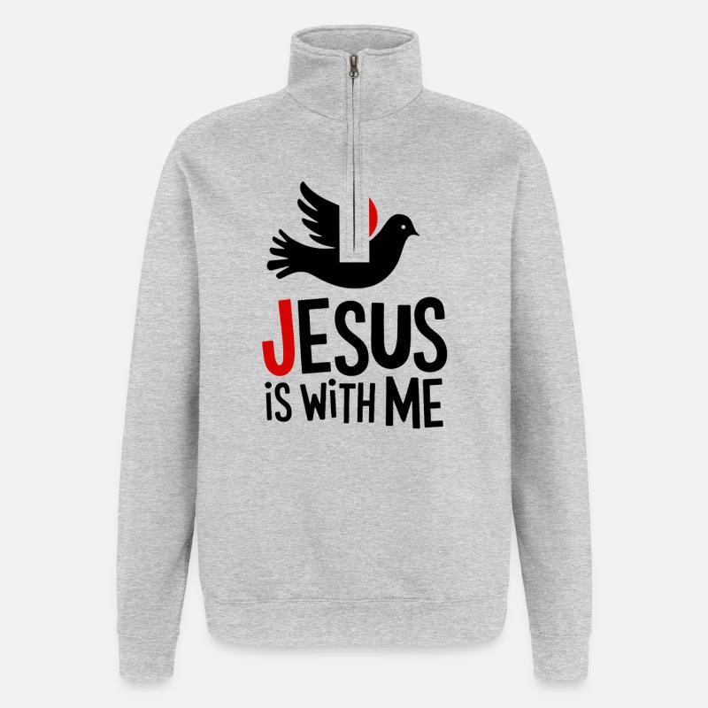 Jésus est avec moi - Sweat à zip 1/4 - gris chiné
