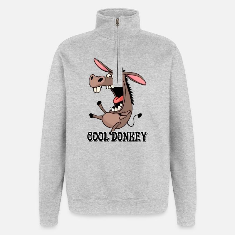 Impression de dessin animé drôle d’âne - Sweat à zip 1/4 - gris chiné