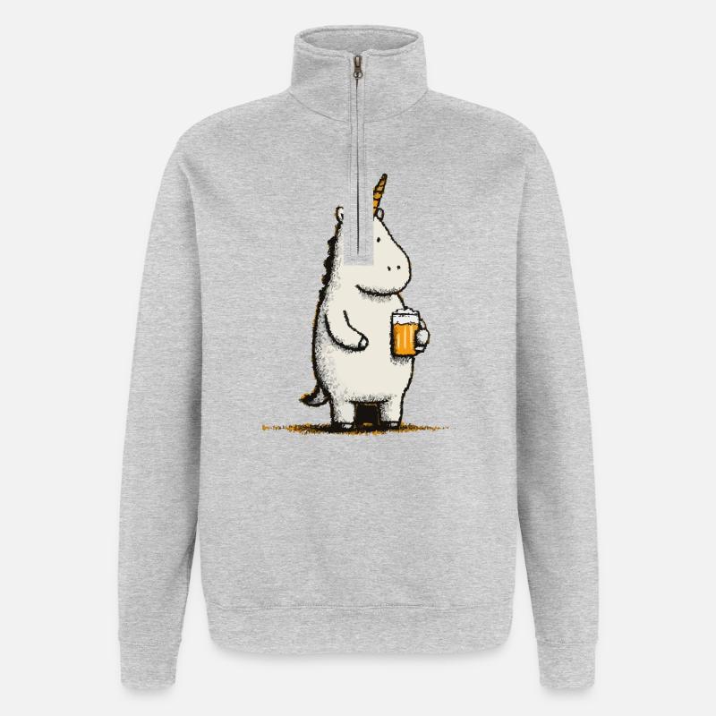 Süßes Einhorn mit Bierglas - Quarter-Zip-Sweatshirt - Grau meliert
