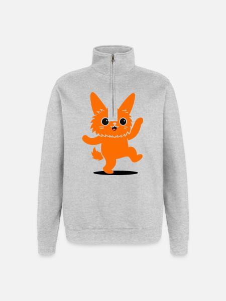Funny animal character with big eyes - Quarter-Zip Sweatshirt - heather grey