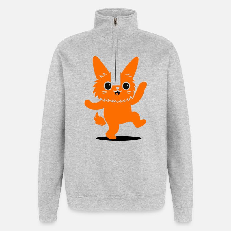 Witziger Tier-Charakter mit großen Augen - Quarter-Zip-Sweatshirt - Grau meliert