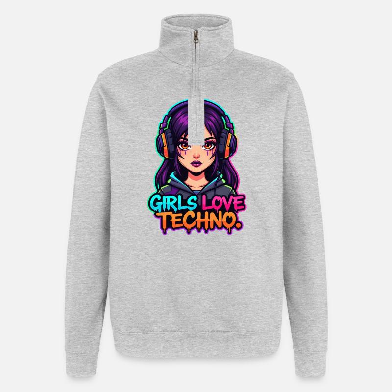 Techno Neon Mädchen - Quarter-Zip-Sweatshirt - Grau meliert