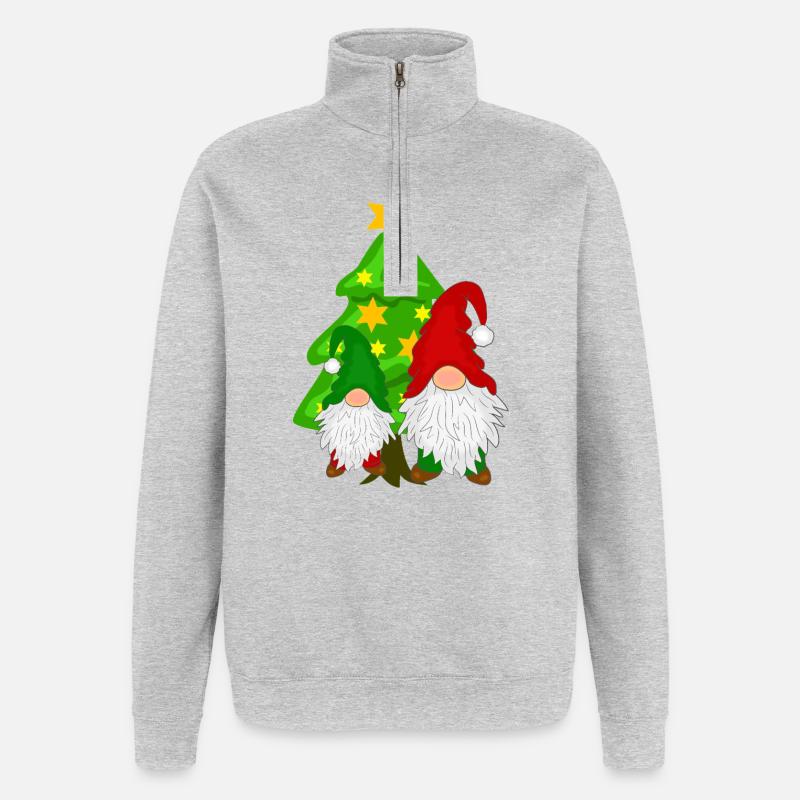 Gnome devant le sapin de Noël - Sweat à zip 1/4 - gris chiné