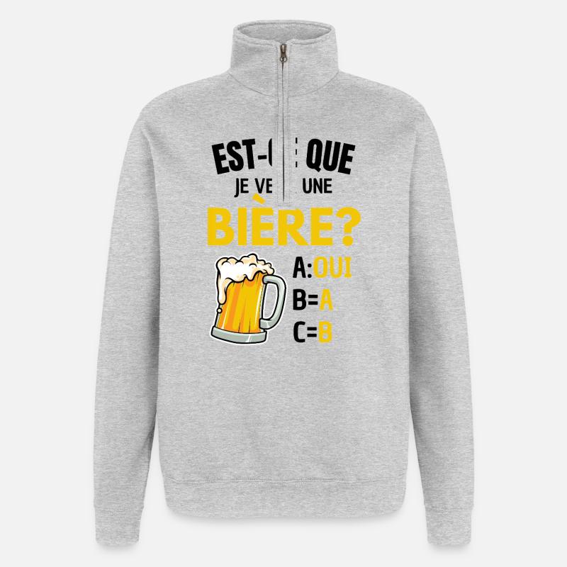 Will ich ein Bier? Beauf Alkoholwitz - Quarter-Zip-Sweatshirt - Grau meliert