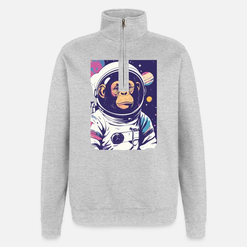 Chimpanzé astronaute dans l’espace - Sweat à zip 1/4 - gris chiné
