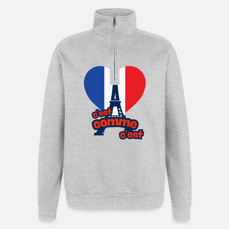 c'est as c'est – Frankreich - Quarter-Zip-Sweatshirt - Grau meliert