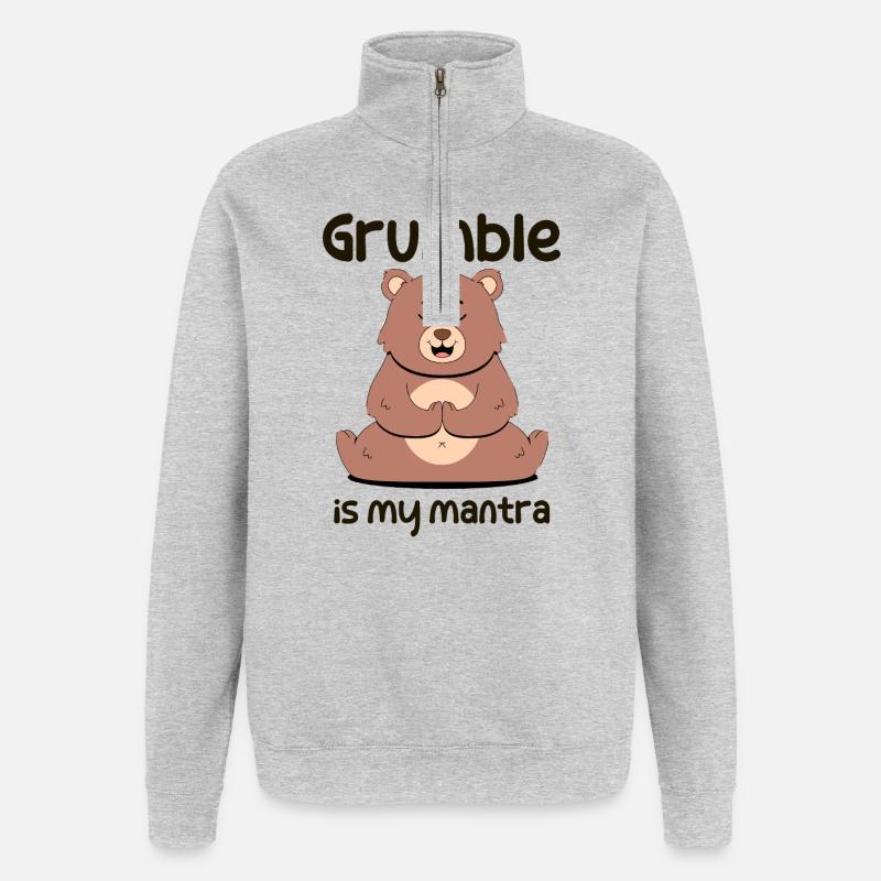 Grogner est mon mantra - Sweat à zip 1/4 - gris chiné