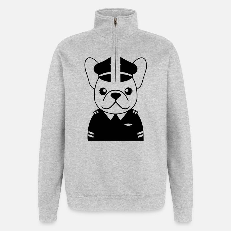 Frenchie Pilot Uniform Black - Quarter-Zip Sweatshirt - heather grey