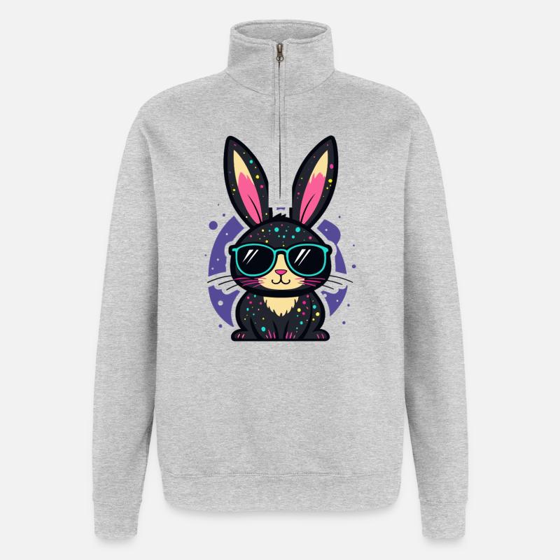 Lapin néon chic avec lunettes - Sweat à zip 1/4 - gris chiné