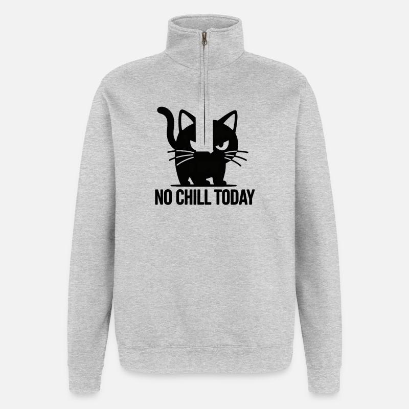 Gato gruñón No Chill Today - Sweat à zip 1/4 - gris chiné