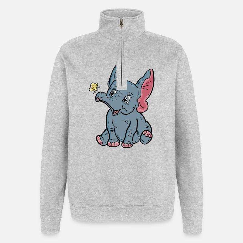 Bébé éléphant et papillon heureux - Sweat à zip 1/4 - gris chiné