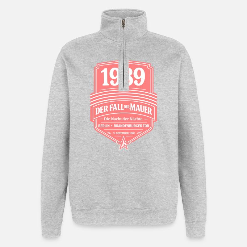 1989 – Der Fall der Mauer - Quarter-Zip-Sweatshirt - Grau meliert