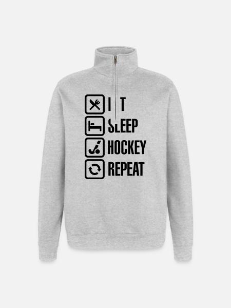 Eat Sleep Hockey Repeat - Quarter-Zip Sweatshirt - heather grey