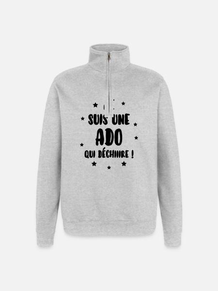adolescent / enfant / ado / adolescente - Sweat à zip 1/4 - gris chiné