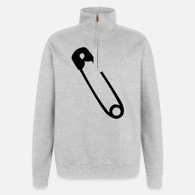Sicherheitsnadel - Quarter-Zip-Sweatshirt - Grau meliert