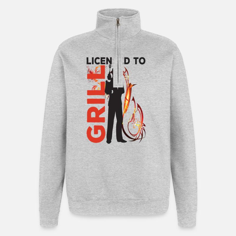 Licence pour griller funny BBQ - Sweat à zip 1/4 - gris chiné