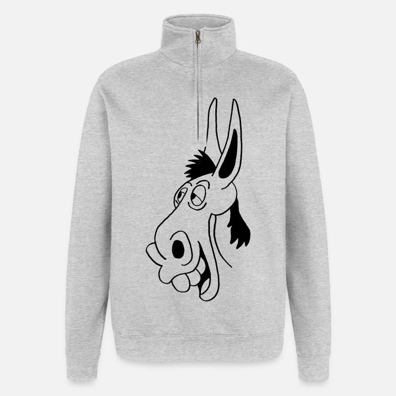 âne noir - Sweat à zip 1/4 - gris chiné