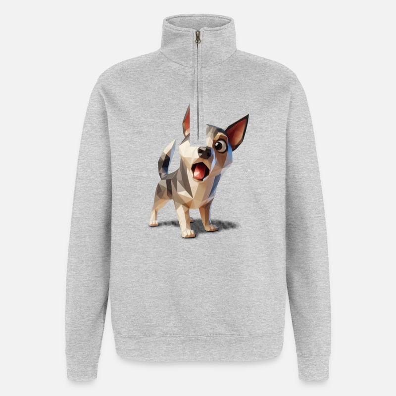 Chiot chien surpris lowpoly - Sweat à zip 1/4 - gris chiné
