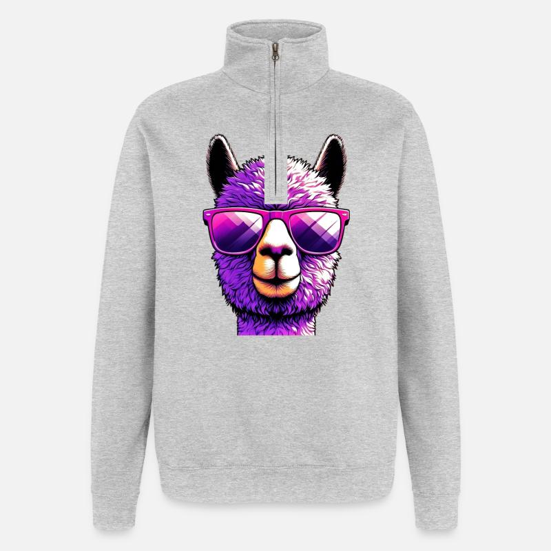 Alpaga avec lunettes de soleil - Sweat à zip 1/4 - gris chiné