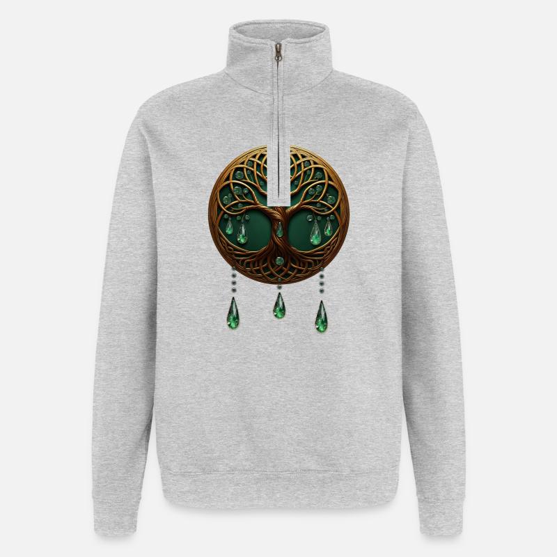 Stilisierter Baum des Lebens - Quarter-Zip-Sweatshirt - Grau meliert