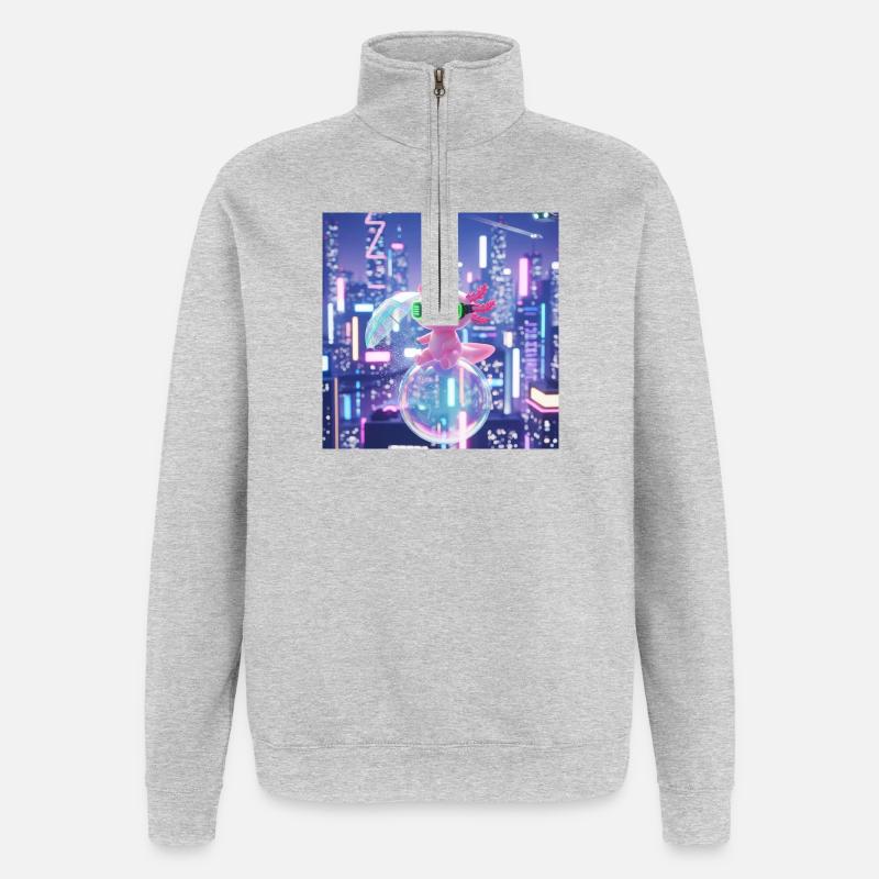 Futuristischer Neon-Drache mit VR-Ausrüstung - Quarter-Zip-Sweatshirt - Grau meliert