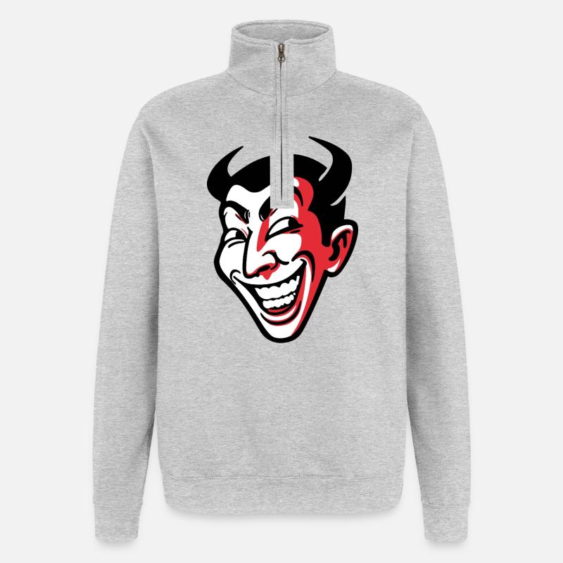 Conception expressive de visage comique souriant - Sweat à zip 1/4 - gris chiné