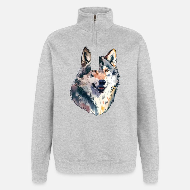 Wolf Portrait Tierliebhaber - Quarter-Zip-Sweatshirt - Grau meliert