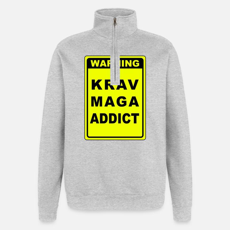 Warnung Krav Maga Süchtiger - Quarter-Zip-Sweatshirt - Grau meliert