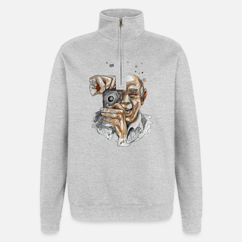 Selfie 2 illustration aquarelle carographique - Sweat à zip 1/4 - gris chiné