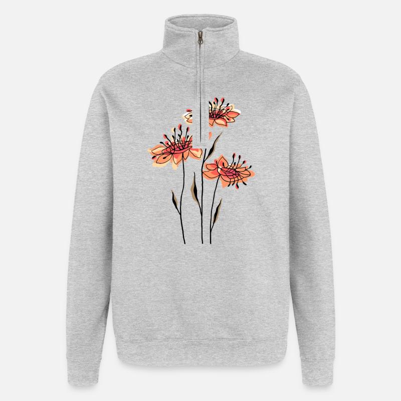 Blumen - Quarter-Zip-Sweatshirt - Grau meliert