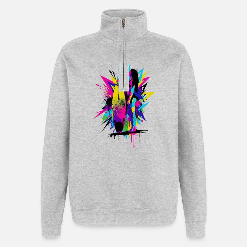 Neon_Surf_Explosion - Sweat à zip 1/4 - gris chiné