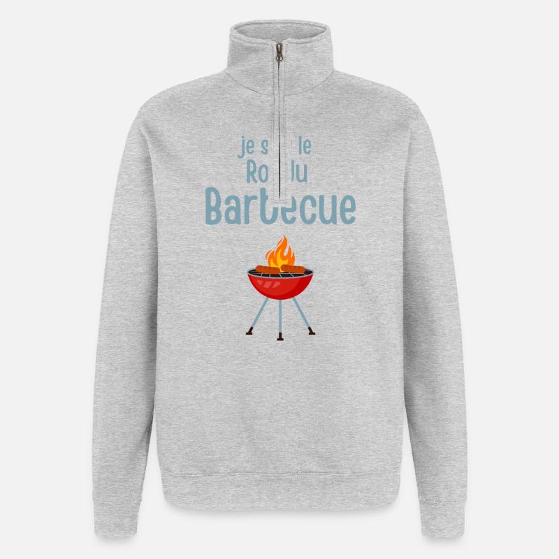 Roi du Barbecue Illustration Grille - Sweat à zip 1/4 - gris chiné